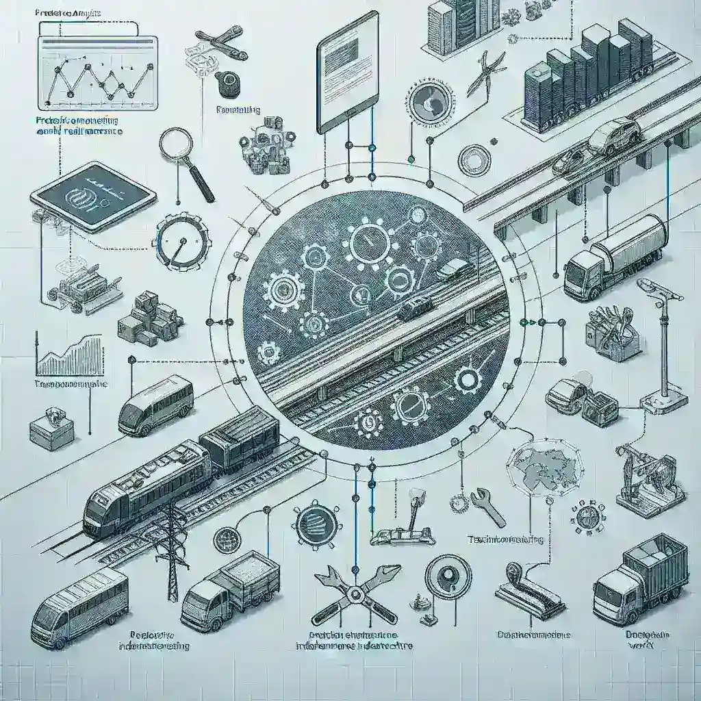 "Graphic illustrating the development of a predictive monitoring and maintenance system for transportation infrastructure, showcasing data analytics, sensor integration, and real-time monitoring features."