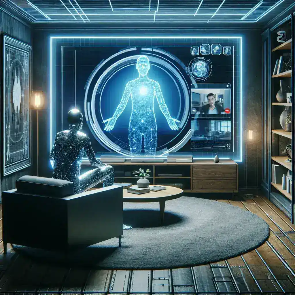 "Avatar holografis Meta untuk panggilan video futuristik, menampilkan teknologi canggih dan interaksi virtual dalam komunikasi masa depan."