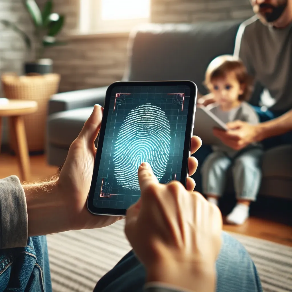 "Ilustrasi fitur kontrol orang tua baru Netflix dengan kunci biometrik, menampilkan perangkat pengguna yang mengakses pengaturan keamanan untuk melindungi konten anak."